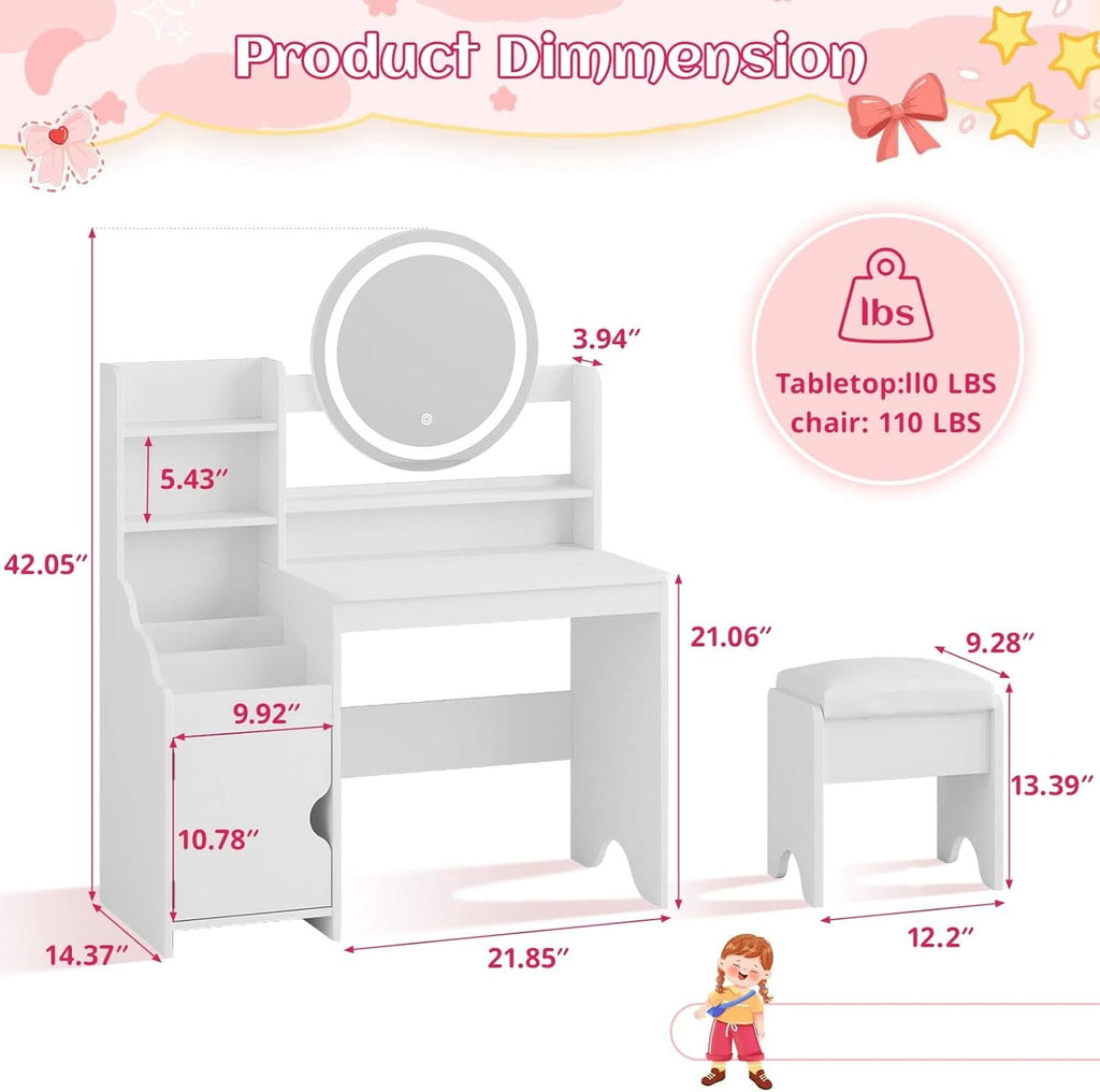 Kids Vanity Table Illuminated Ambient LED Lighting White-1