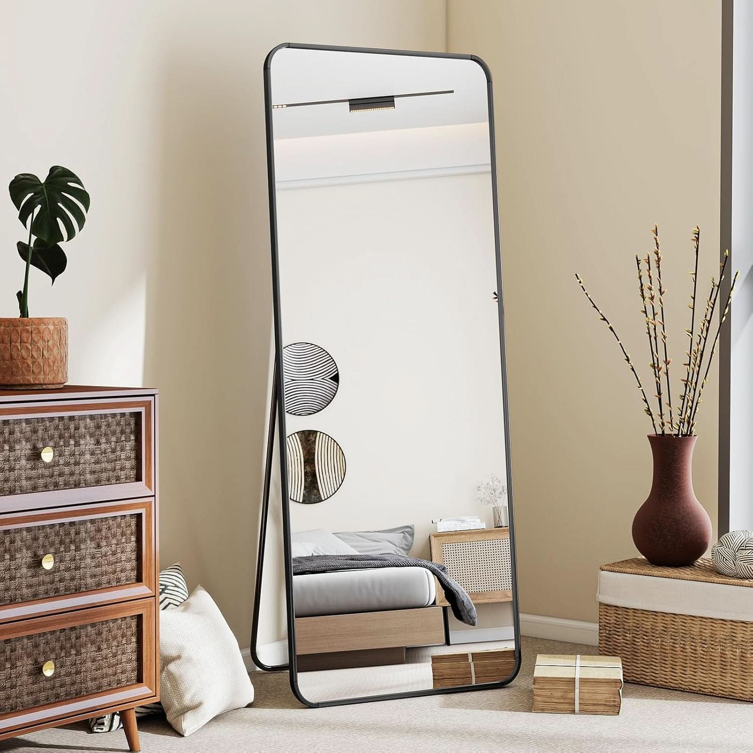Full Length Floor Mirror 56 Inch Tall Black Freestanding-1