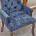 Upholstered Chenille Fabric Accent Dining Chair, Curved Solid Wood Legs, Elegant Tufted Club Dining Room Kitchen Room Arm Dining Chair, Single Pack,Blue,SW1895BL