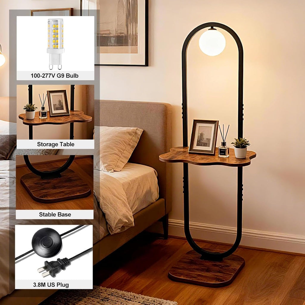 Black Forty SevenInch Floor Lamp Featuring Integrated Table