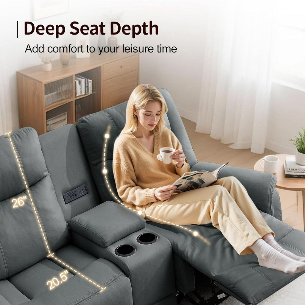 Two Seater Recliner Sofa With USB Charging Port And Cup Holders-4