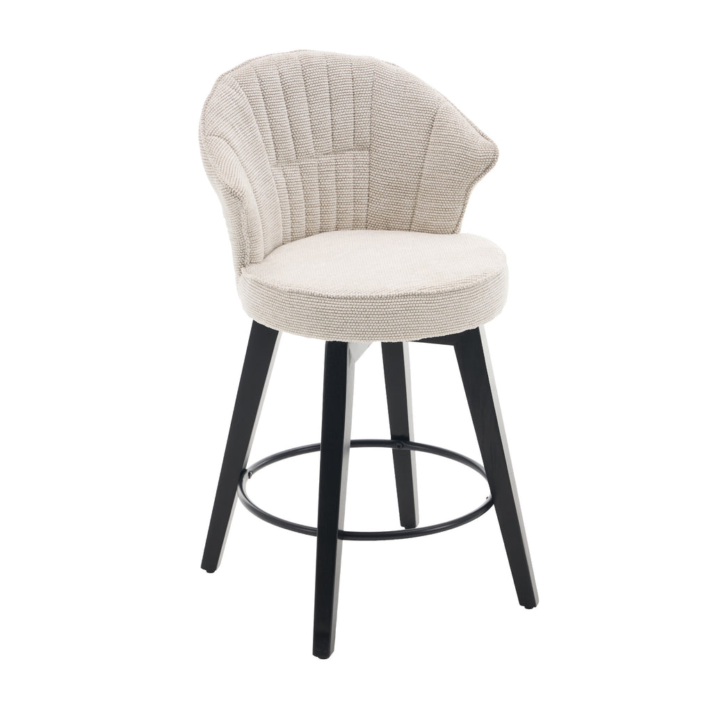 008-Wing Back Swivel Bar Stools Set of 2 - 25' Counter Height Adjustable Stools with Solid Wood Legs & Chenille Upholstery, Leveling Feet for Kitchen Island, Home Pub or Dining Room, White