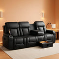 Black PU Leather Four Seater Recliner With USB Ports-0
