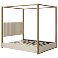 Beige Upholstered Canopy Platform Bed with Metal Frame, Queen Size, Modern Design with Foam Headboard and Velvet Finish