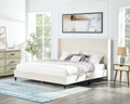 Rozitta Beige Velvet Wingback Platform Bed, Queen