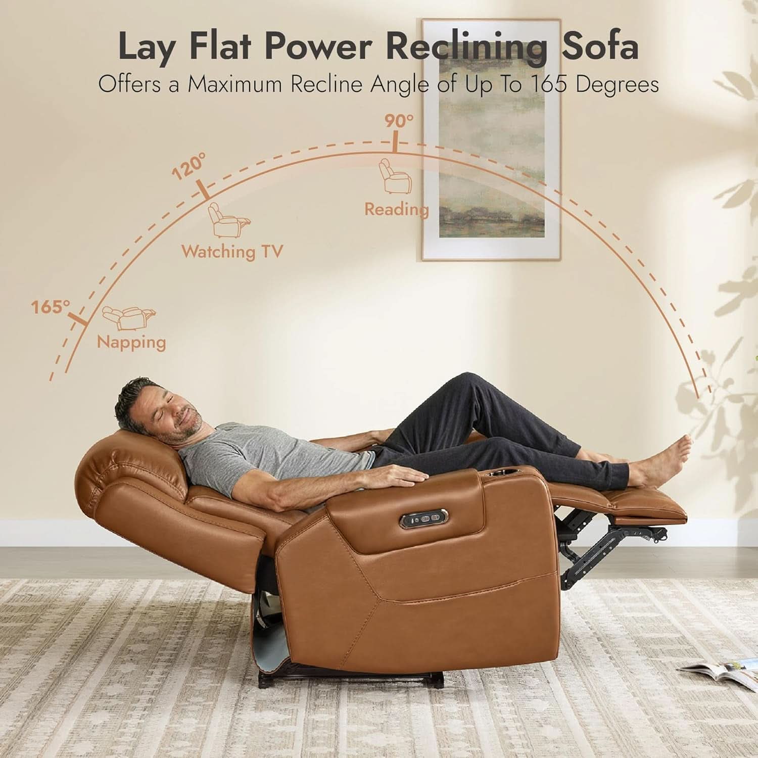 Saddle Brown Leather Power Headrest Loveseat Recliner-3