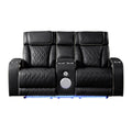 Fortuner Power Reclining Loveseat in Black Faux Leather with Bluetooth Speakers, Massage Function, LED Lights, Wireless Charging and Console Storage