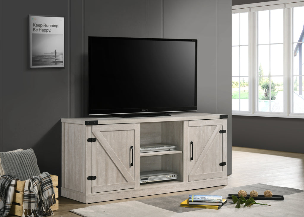 Salma Dusty Gray 58' Wide TV Stand with 2 Open Shelves and 2 Cabinets