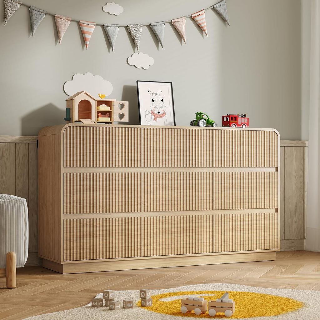 Walnut Finish Fluted Dresser With Space Saving Concealed Knobs
