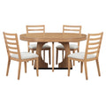 TREXM Retro Round Dining Table Set for 4 with Chairs, Extendable Table with 16' Removable Leaf, Natural Finish, Solid Wood & MDF Construction, 5 Piece Geometric Design Dining Set