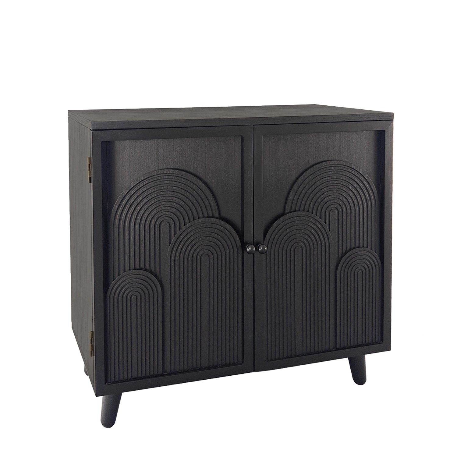 31' Black 2-Door Accent Cabinet with Embossed Rainbow Pattern, Mid-Century Modern Engineered Wood Storage Cabinet with Adjustable Shelf, 31' x 15' x 29.7'