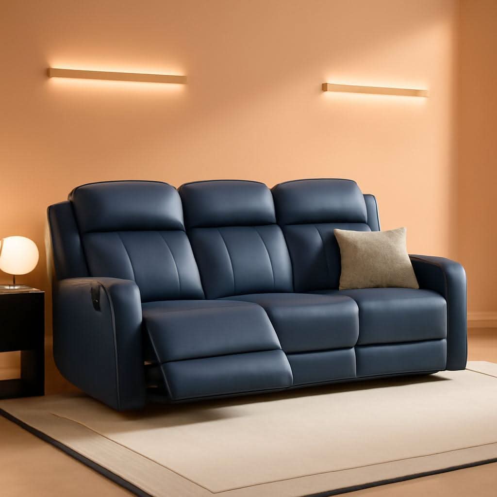 Genuine Navy Leather Adjustable Dual Motor Power Recliner-0
