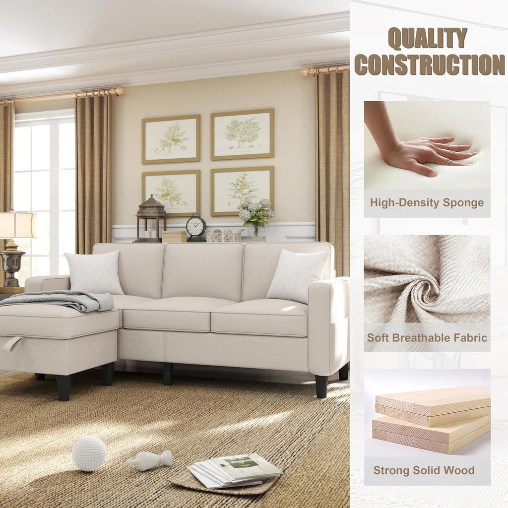Seventy EightInch Beige Linen Sectional Sofa Storage-4