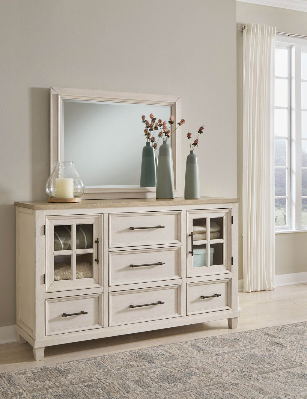 Shaybrock - Dresser And Mirror - Antique White / Brown-2