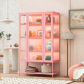 Tall Pink Iron Display Cabinet with Glass Door and LED Lights