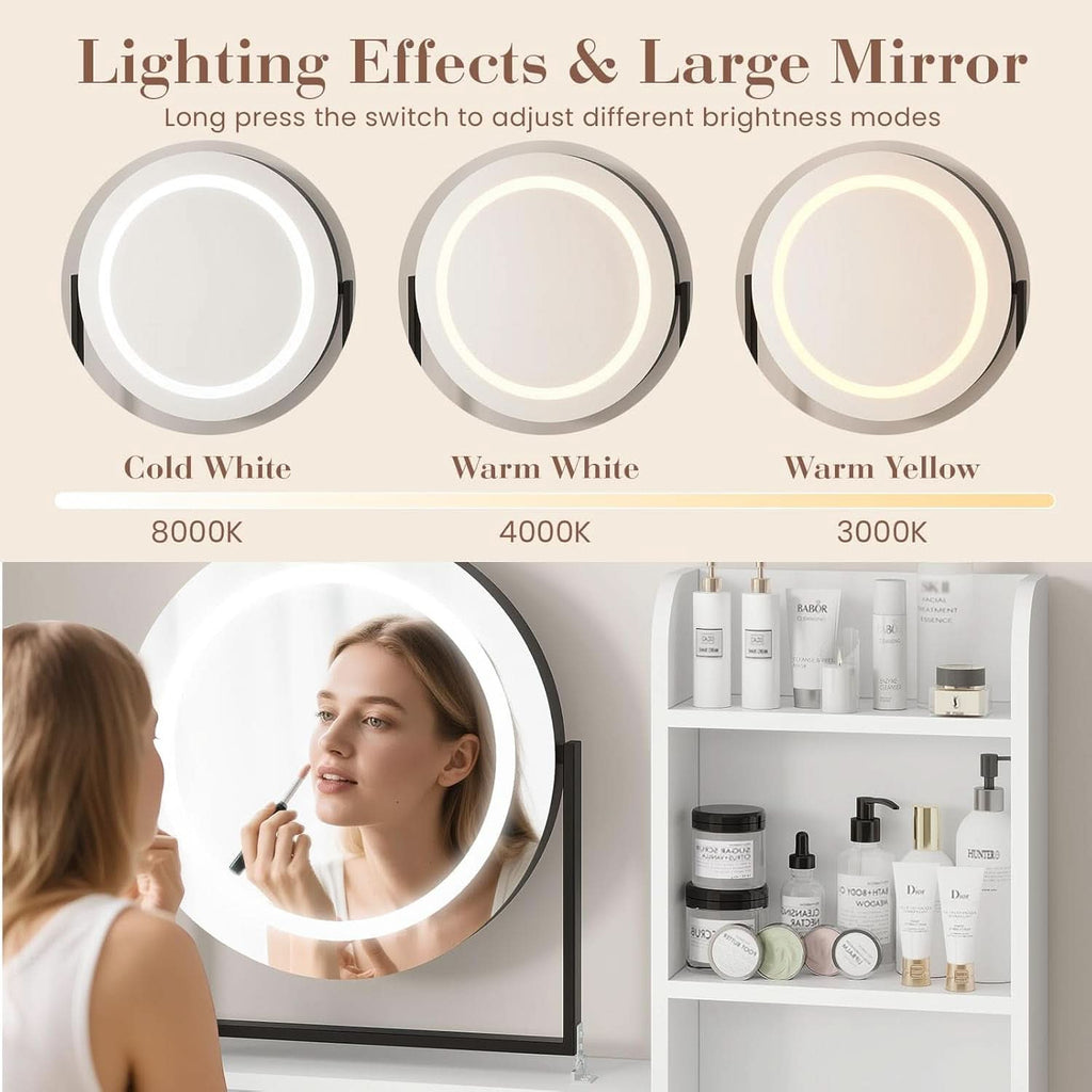 Professional Grade White Vanity Desk Rotating Mirror-2
