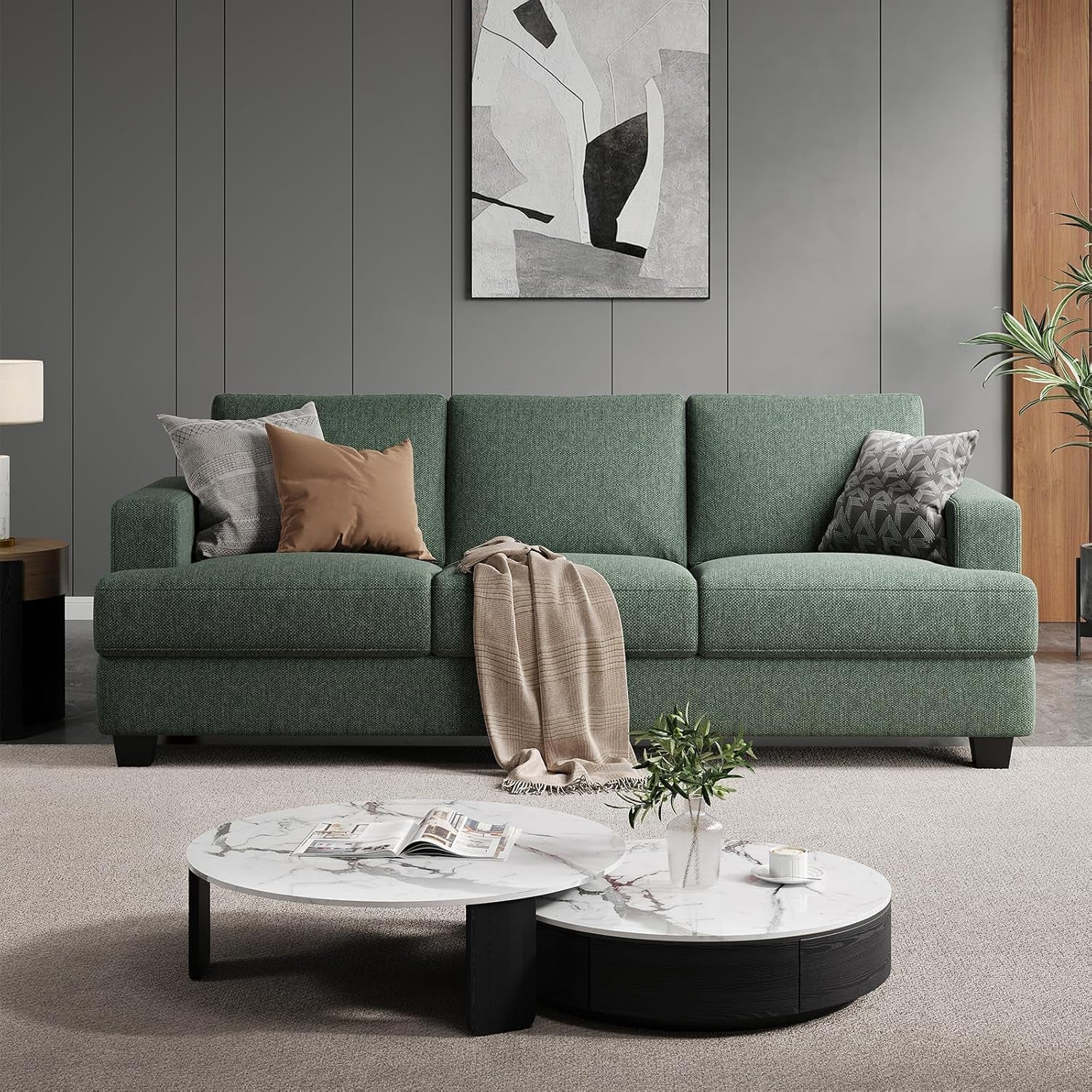 89Inch Sofa With ExtraDeep Seats Light Green Premium Fabric Upholstery-0