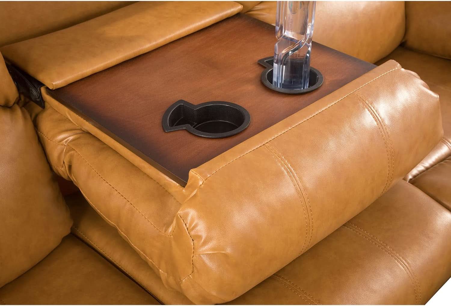 Manual Recliner Sofa Set Ginger Vegan Leather Cupholders-3