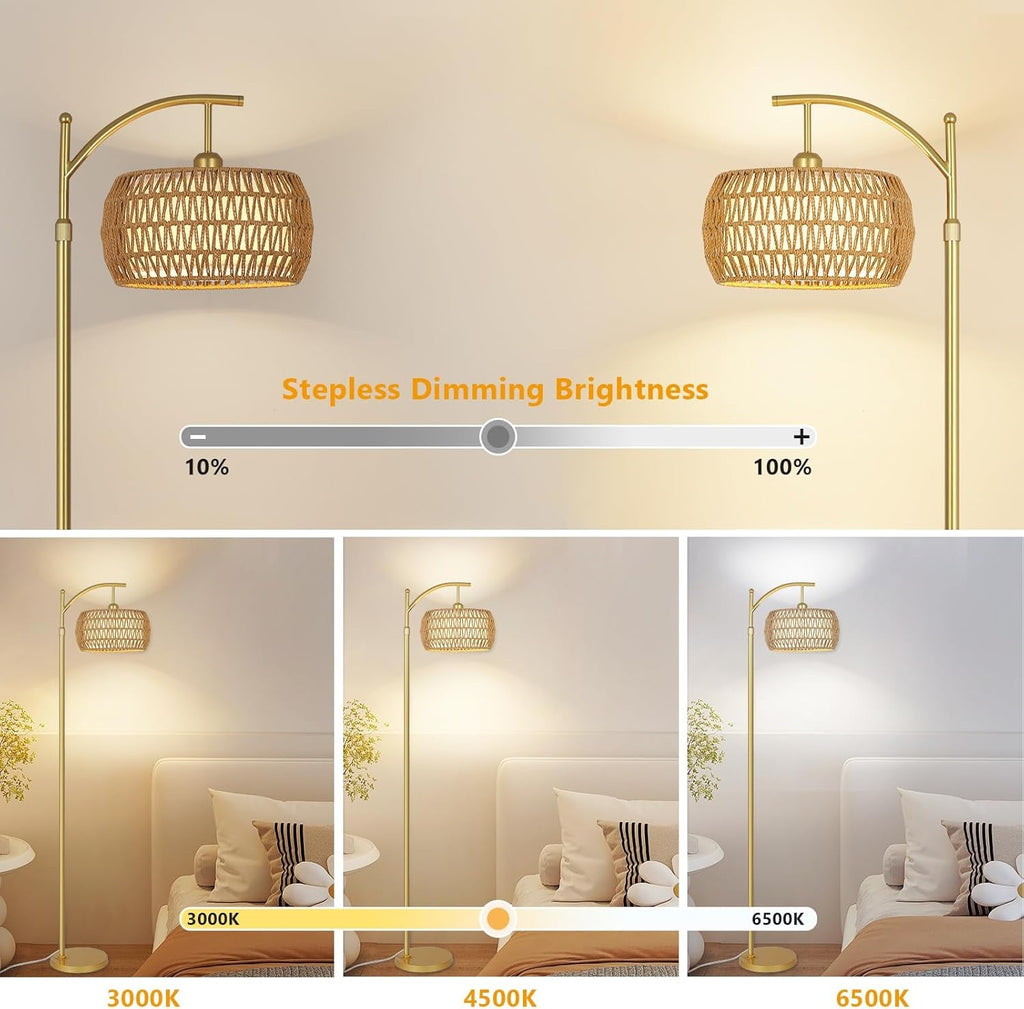 Arc Floor Lamp Timeless Brass Finish Remote Dimmable-1