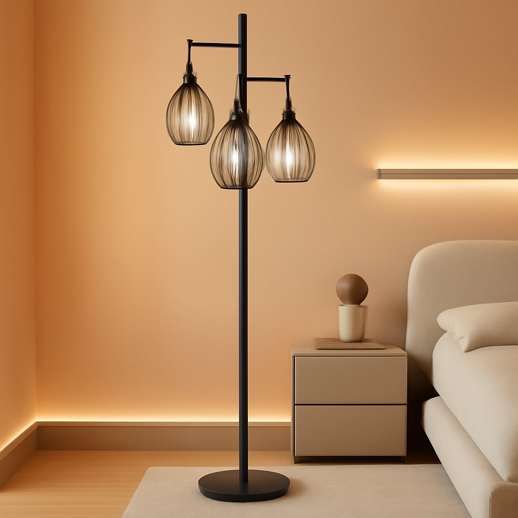 Industrial Black Floor Lamp ThreeBulb Dimmable LED