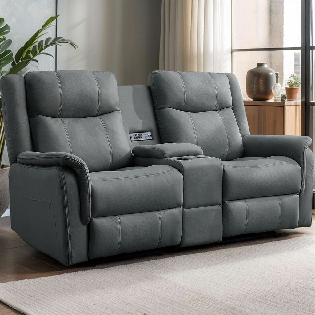 Two Seater Recliner Sofa With USB Charging Port And Cup Holders-0