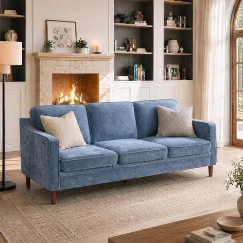 80 Inches Brilliant SkyBlue Chenille Sofa Reinforced-0