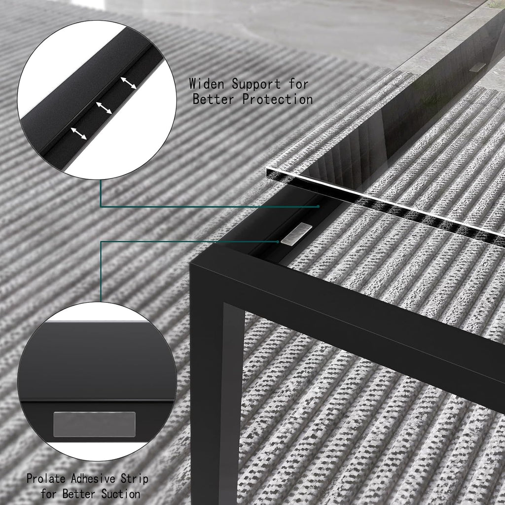Tempered Glass Coffee Table Charcoal Black Metal Center