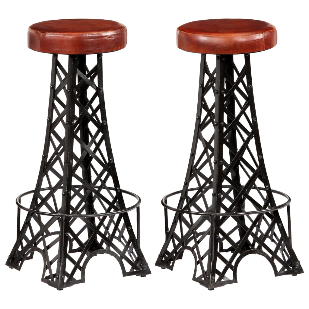 NNEVL Bar Stools 2 pcs Real Leather