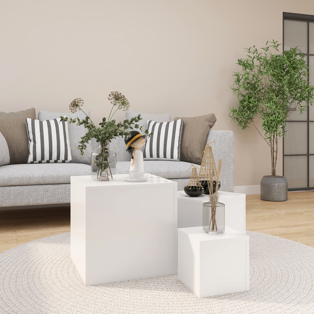 NNEVL Side Tables 3 pcs White Chipboard