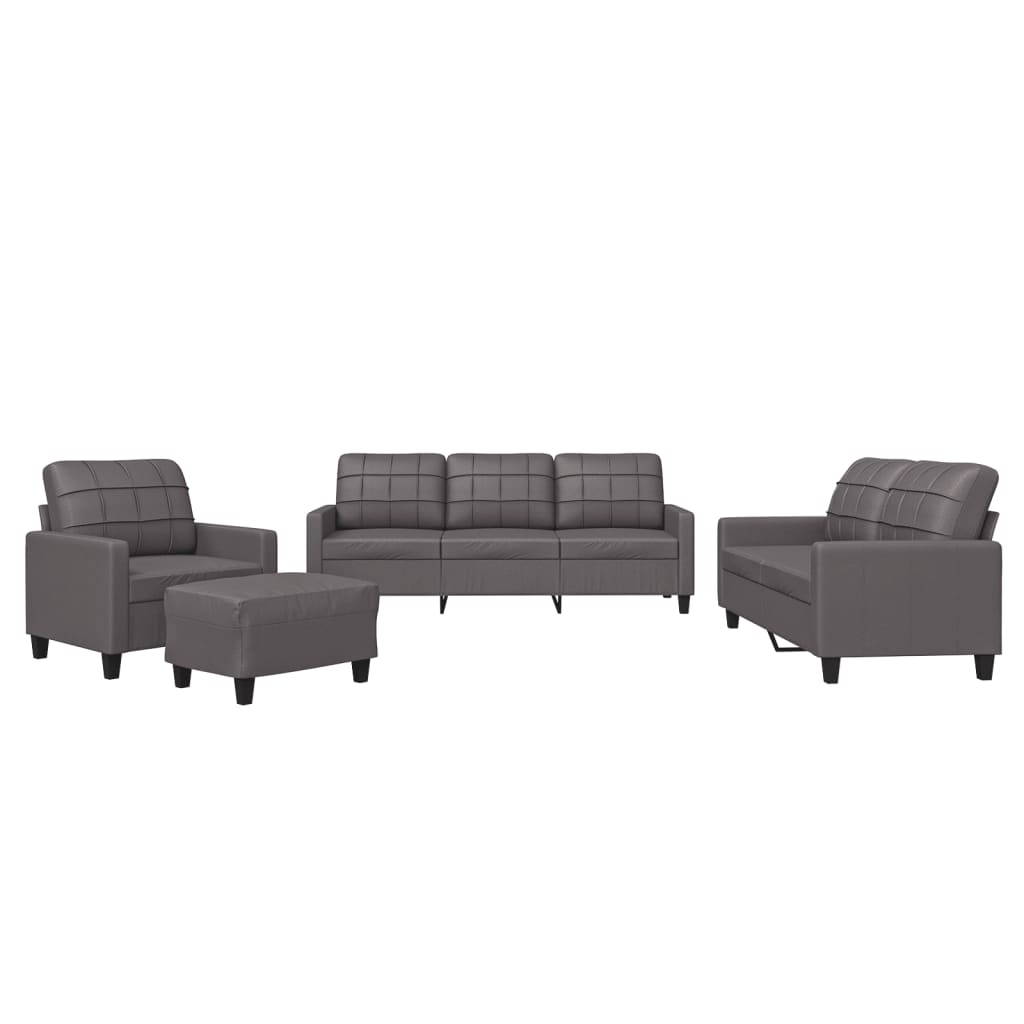 NNEVL 4 Piece Sofa Set with Cushions Grey Faux Leather-1