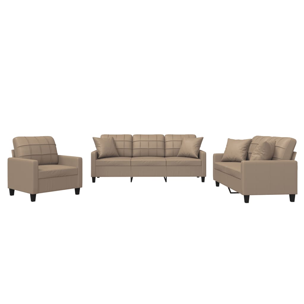 NNEVL 3 Piece Sofa Set with Pillows Cappuccino Faux Leather-1