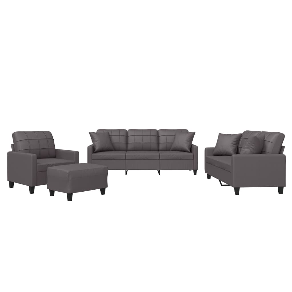 NNEVL 4 Piece Sofa Set with Pillows Grey Faux Leather-1