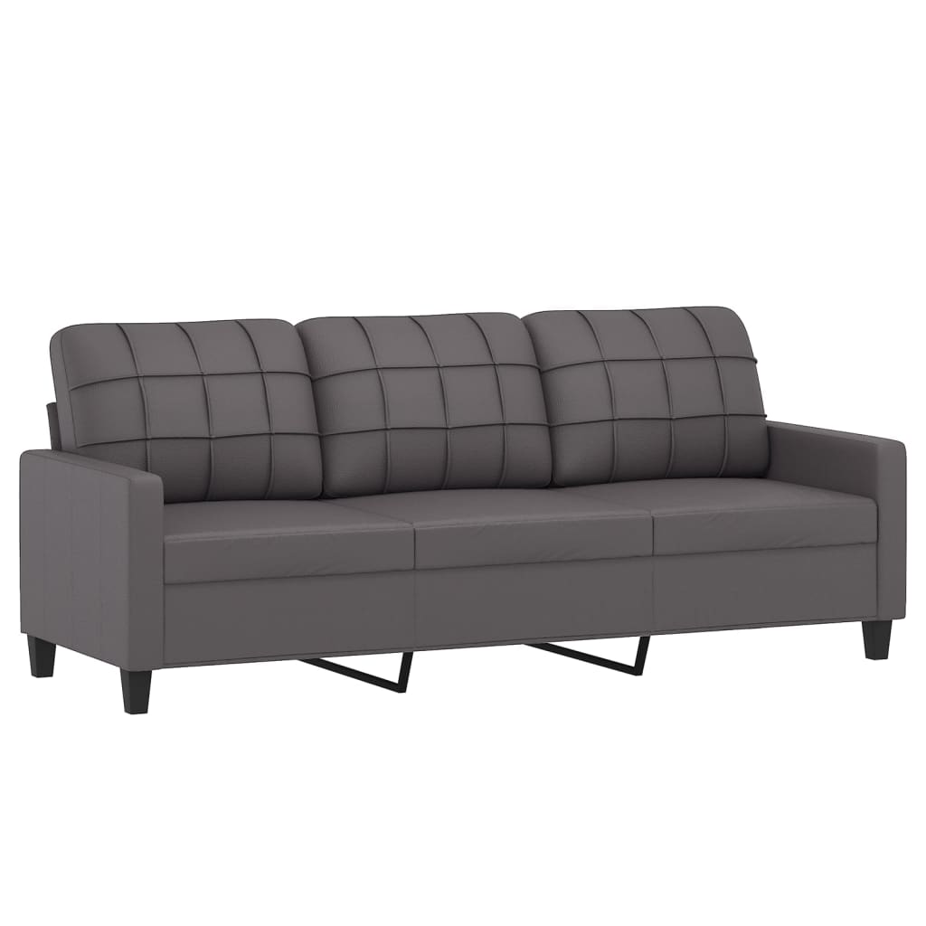 NNEVL 4 Piece Sofa Set with Pillows Grey Faux Leather-4