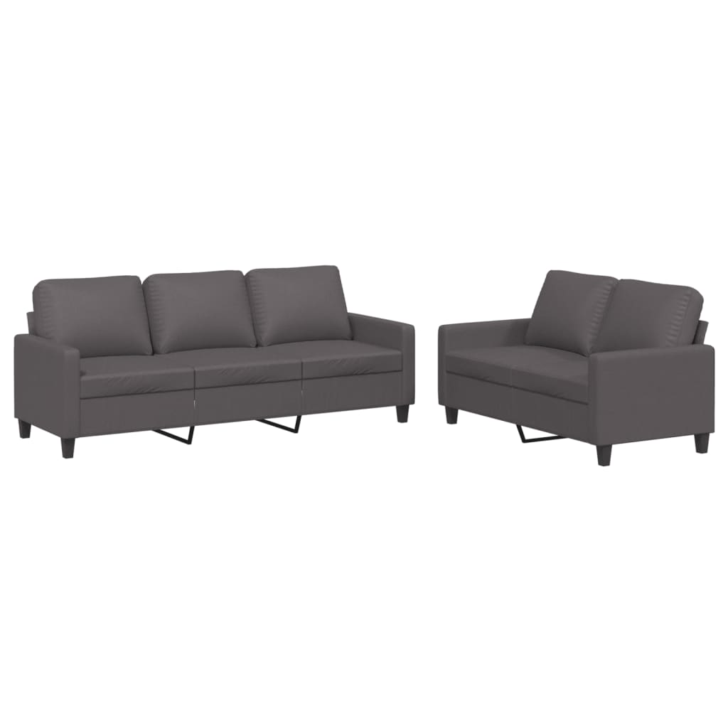 NNEVL 2 Piece Sofa Set with Cushions Grey Faux Leather-1
