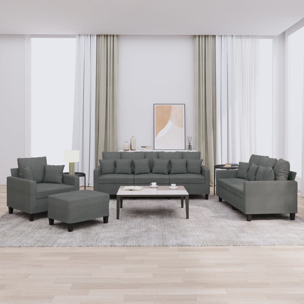 NNEVL 4 Piece Sofa Set with Pillows Dark Grey Fabric-0