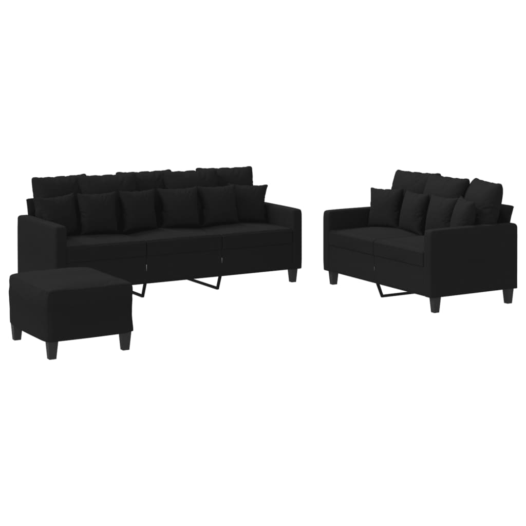 NNEVL 3 Piece Sofa Set with Cushions Black Fabric-1