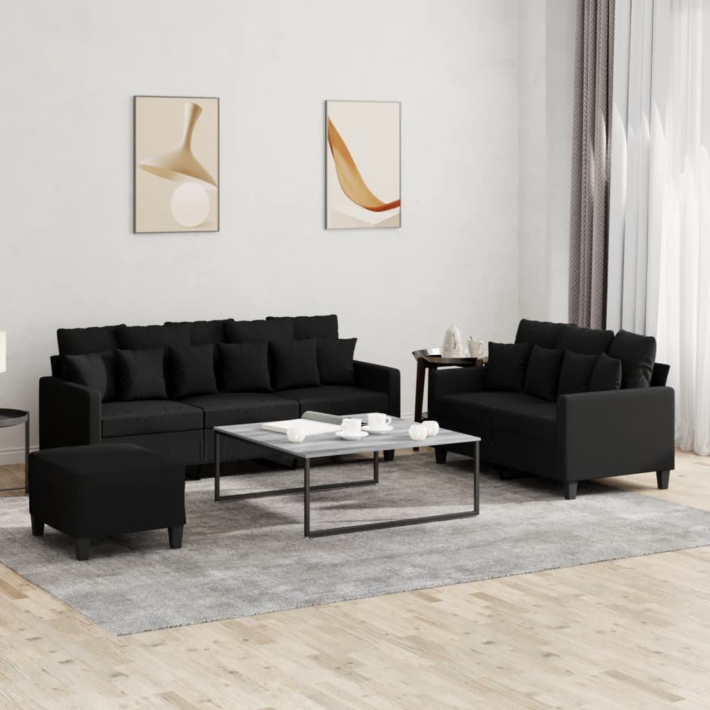 NNEVL 3 Piece Sofa Set with Cushions Black Fabric-0