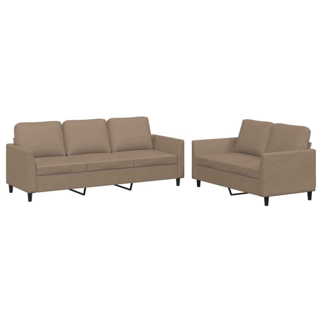 NNEVL 2 Piece Sofa Set with Cushions Cappuccino Faux Leather-1