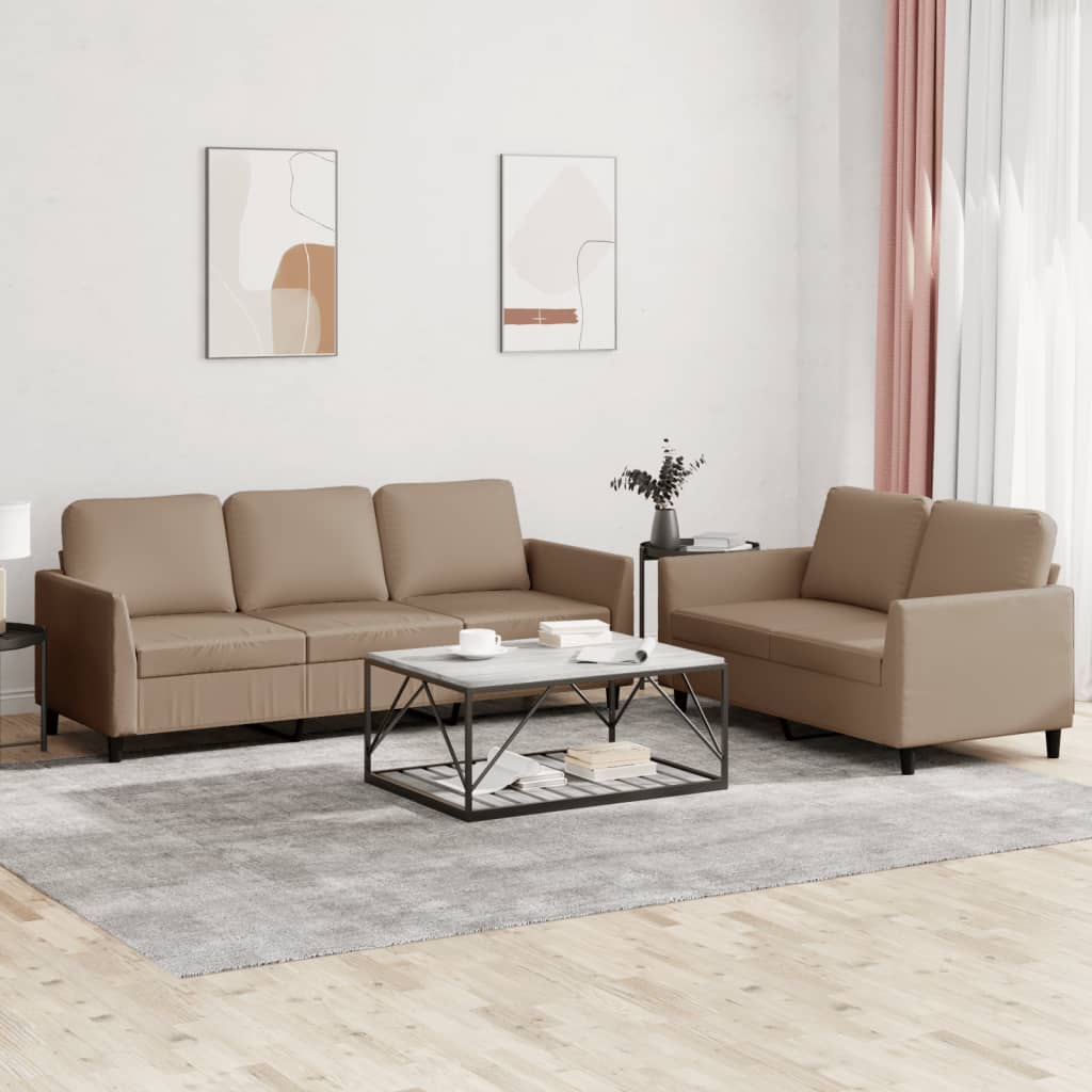 NNEVL 2 Piece Sofa Set with Cushions Cappuccino Faux Leather-0