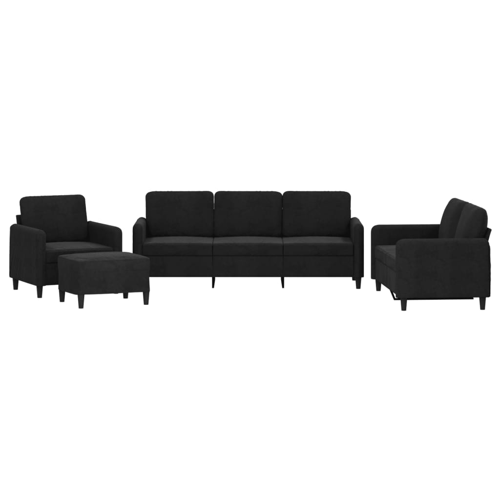 NNEVL 4 Piece Sofa Set Black Velvet-1