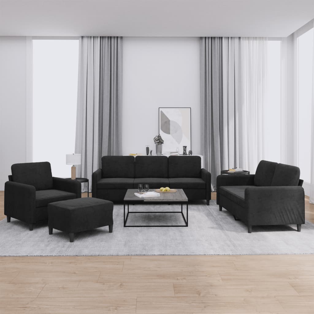 NNEVL 4 Piece Sofa Set Black Velvet-0