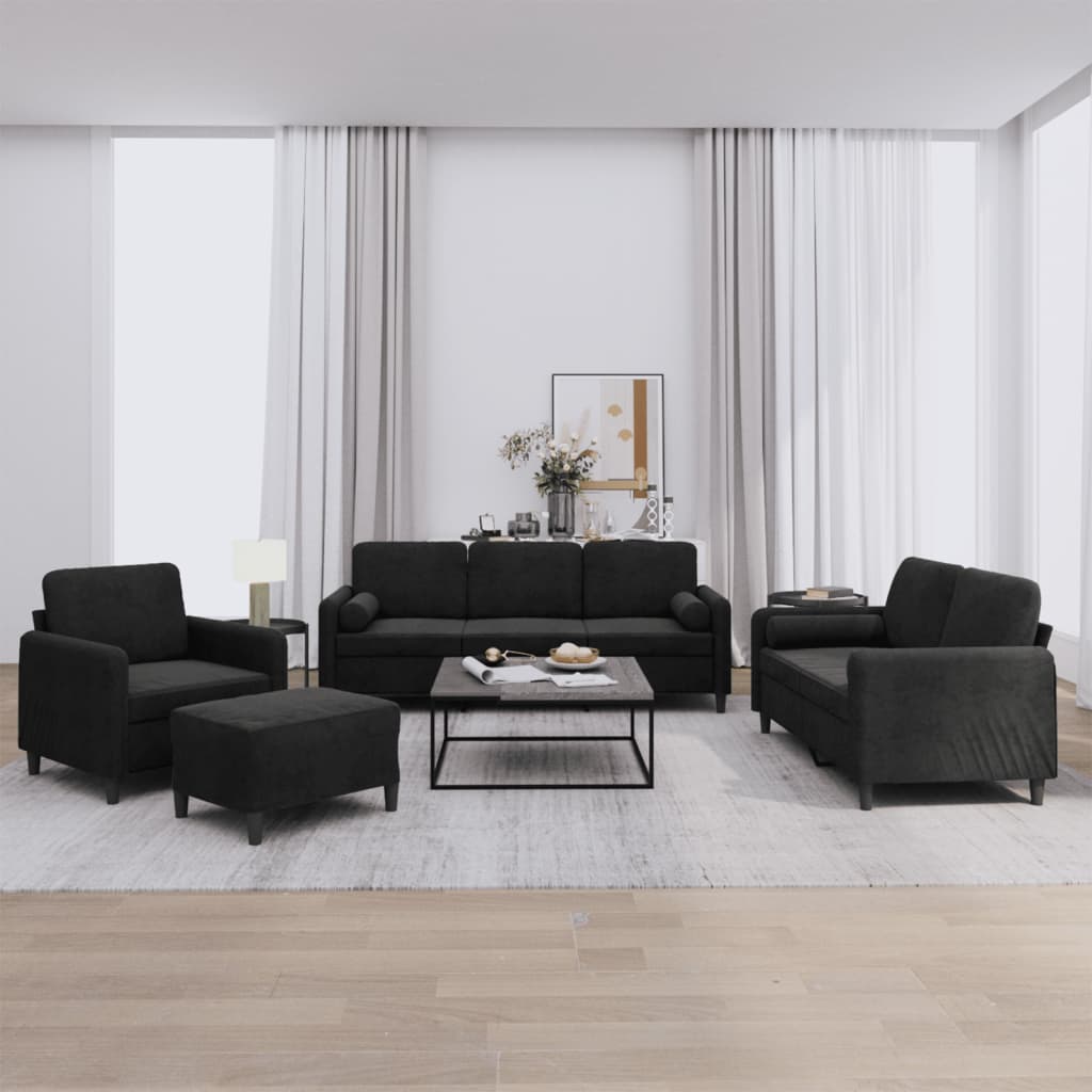 NNEVL 4 Piece Sofa Set with Pillows Black Velvet-0