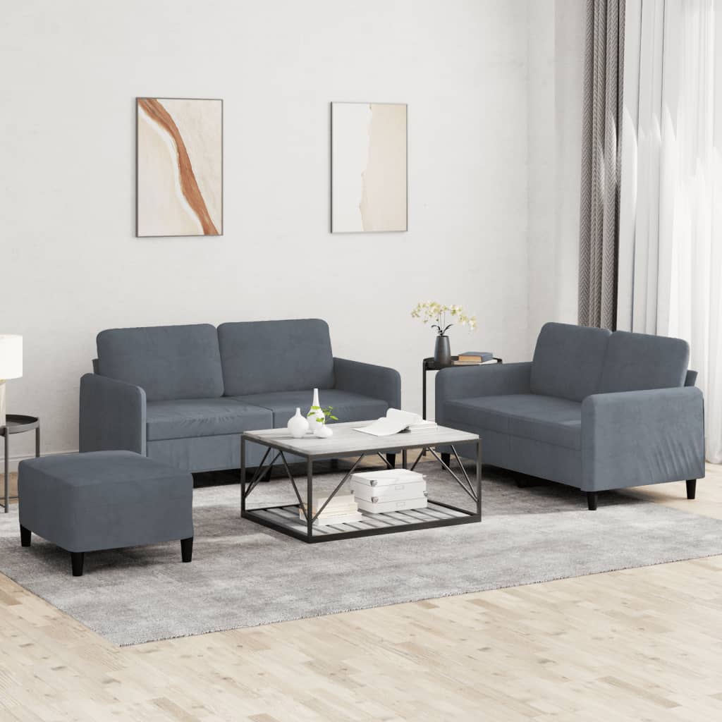 NNEVL 3 Piece Sofa Set Dark Grey Velvet-0