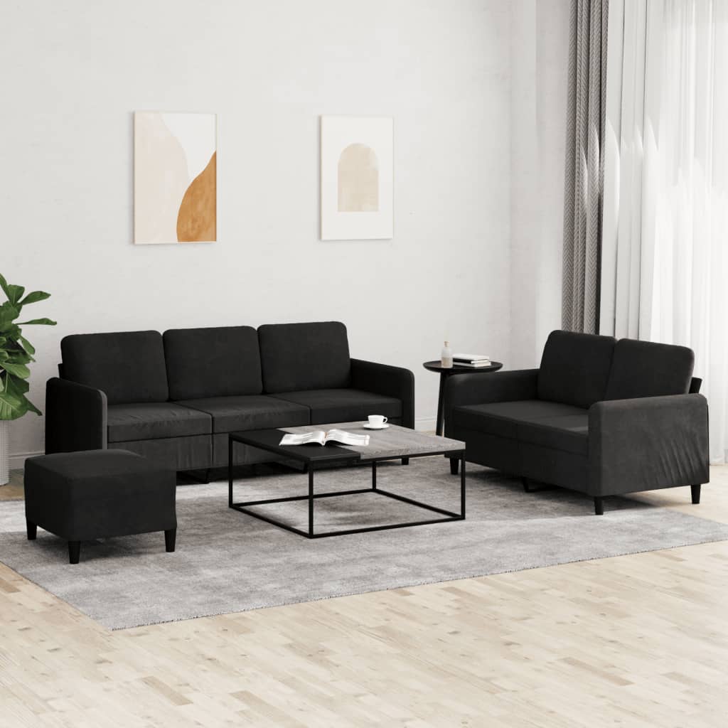 NNEVL 3 Piece Sofa Set Black Velvet-0