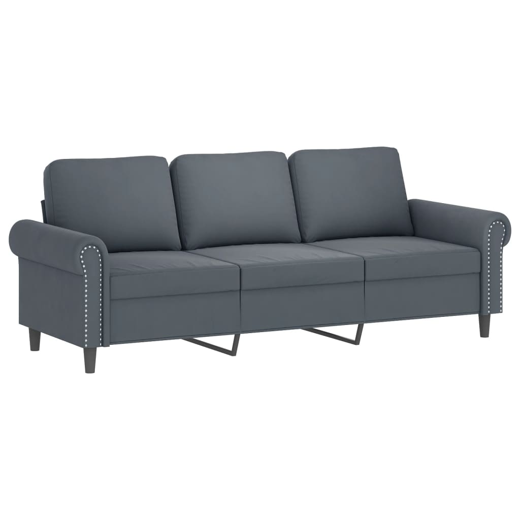 NNEVL 3 Piece Sofa Set with Pillows Dark Grey Velvet-3
