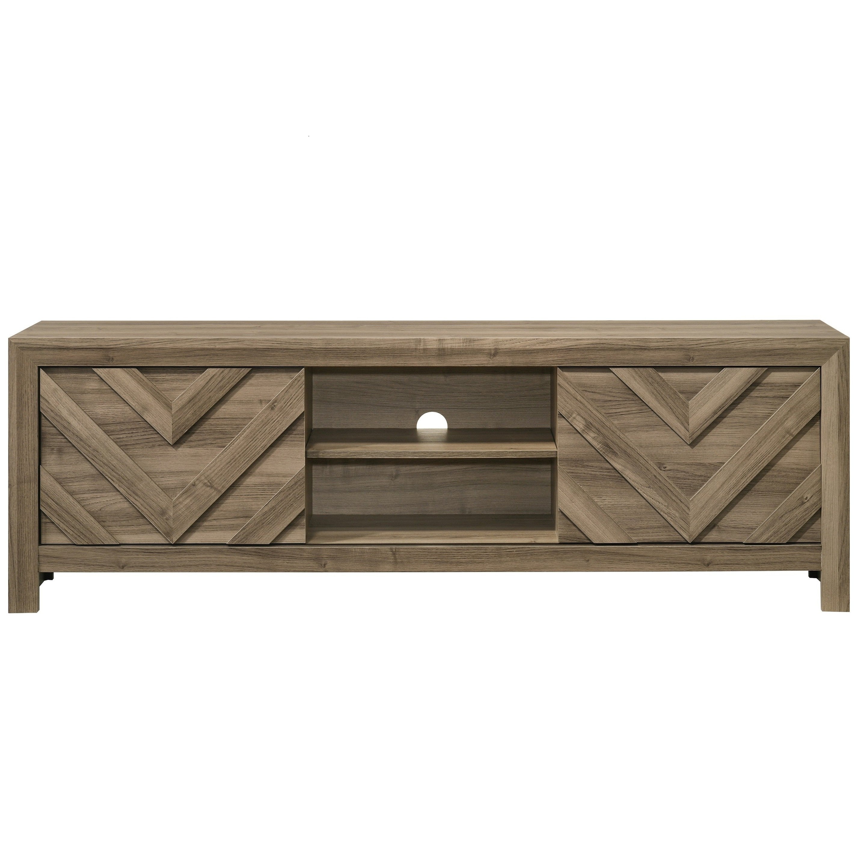 1pc Rustic Chevron-patterned Contemporary Traditional Living Room TV Stand Light Brown Wood Finish 71.2'L
