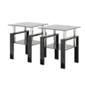 Modern Tempered Glass Tea Table Coffee Table End Table Set in Black with Metal Legs, 17.72 x 17.72 x 20.5 Inches