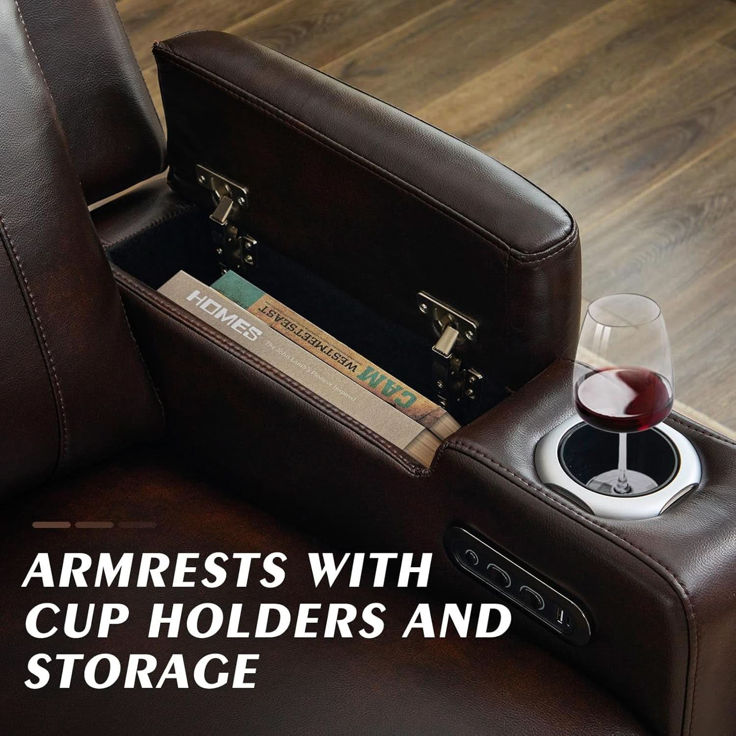 Brown Power Recliner Sofa Featuring Adjustable Headrest-4