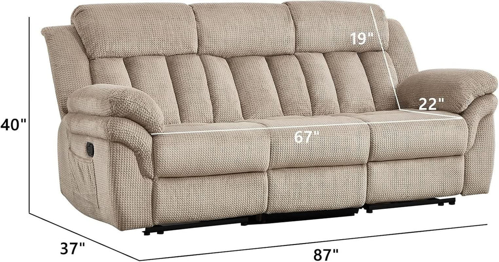 Deluxe Light Brown Three Seater Manual Recliner Sofa-1