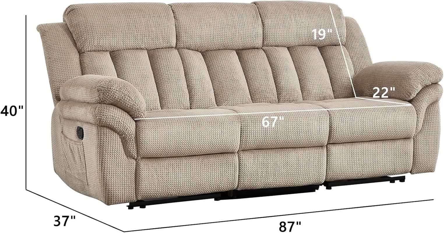 Deluxe Light Brown Three Seater Manual Recliner Sofa-1